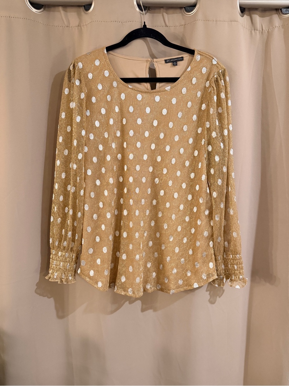 Adrianna Papell Gold Polka Dot Long-Sleeve Blouse